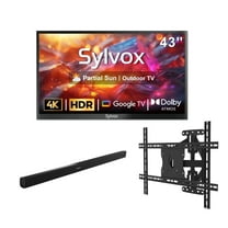 SYLVOX 43" Outdoor TV with Mount & Soundbar, 4K UHD Google TV for Partial Sun Outside 1000nit Brightness, IP55 Weatherproof, Dolby Atmos, Voice Remote (Deck Pro 2.0)