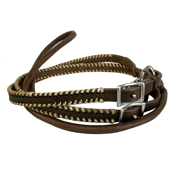 Showman Leather Rawhide Whipstitch Roping Reins