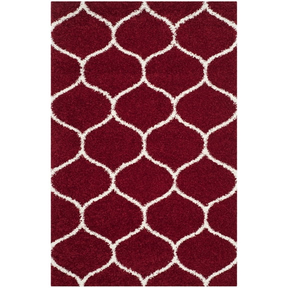 SAFAVIEH Hudson Arline Geometric Shag Area Rug, Red/Ivory, 6' x 9'