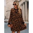 thumbnail image 3 of Women's Leopard Tie Neck Long Sleeve Dress with 95% Polyester and 5% Spandex fabric for flattering fit Wash Cold, 3 of 7