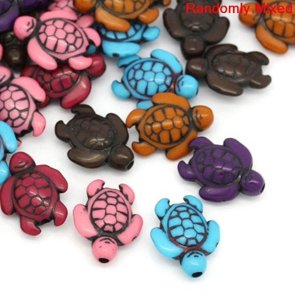 100 Mixed Color Lovely little Turtle Tortoise Acrylic Beads spacer charms 12mm 