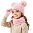 thumbnail image 3 of YUANxueke Boys Girls Winter Outdoor 3 Piece Sets Warm Pompom Beanie Hat & Fleece Thick Neck Warmer & Gloves Windproof Thermal Outwear, 3 of 4