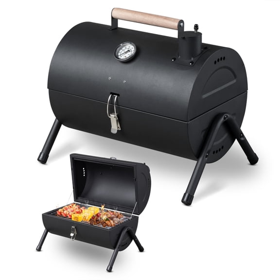 Multifunction Portable Charcoal Grill with Thermometer & Wooden Handle, Compact Table top Barbecue Grill for Outdoor Camping BBQ
