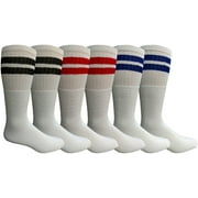 Mens King Size Tube Socks, Retro Style, Anti-Microbial, Comfort Knit, Size 13-16 (6 Pack)