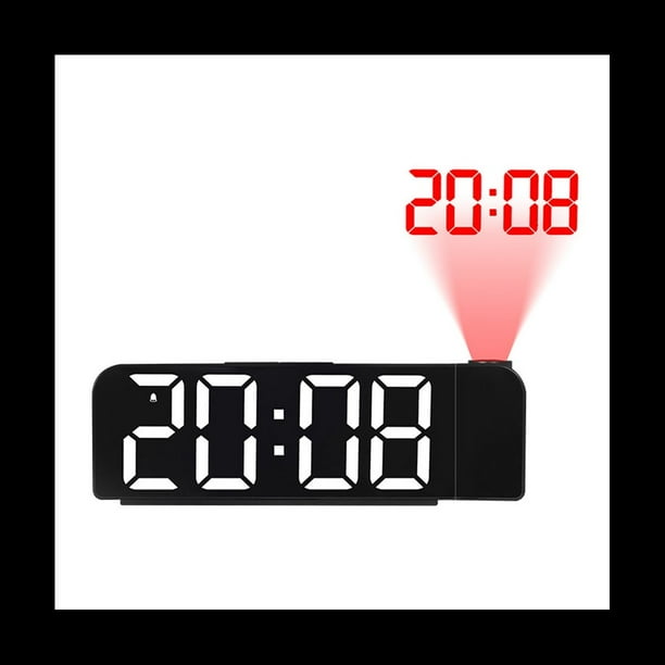 RotacióN de 180° ProyeccióN Despertador 12/24H LED Reloj Digital Carga USB Proyector de Techo Despertador (Blanco)