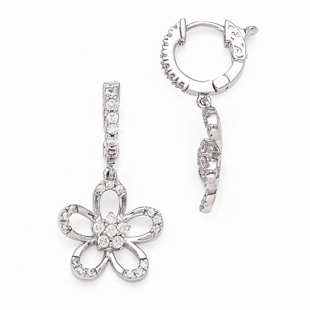 Diamond2Deal 925 Sterling Silver Cubic Zirconia Flower Post Earrings