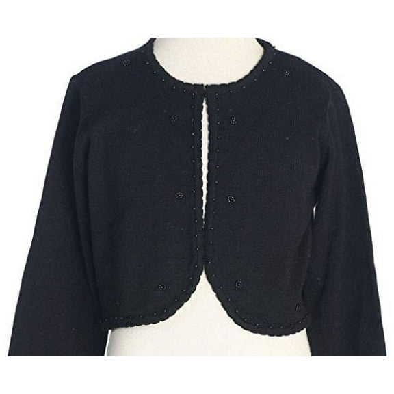 Little Girls Beaded Knit Cotton Bolero Shrug Sweater Black Size L (8-10)