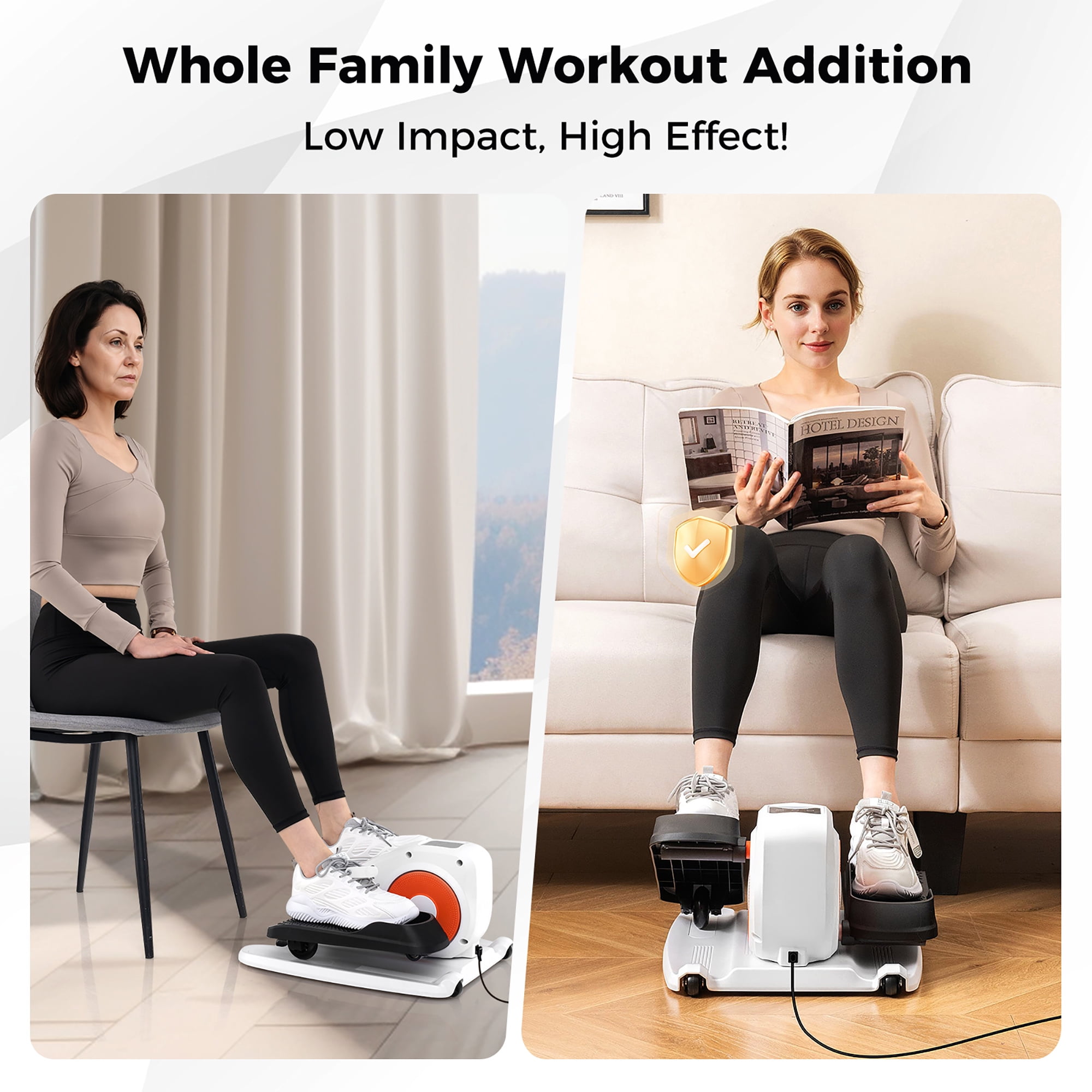 Gymax Under Desk Elliptical Machine w/ Display Monitor Remote Control for Home Office White