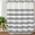 thumbnail image 3 of Grey Stripe No Hook Shower Curtain Waterproof, Bathroom Curtains with Snap in Liners and See Through Top Window, Minimalist Farmhouse Striped Hotel Style Bathtub Curtains Shower 72"Wx72"L, 3 of 8