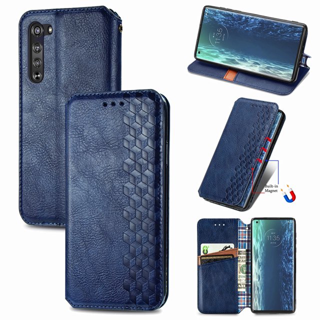 Étui pour Motorola Mote Edge à Rabat Portefeuille à Rabat Magnétique Protecteur - Bleu