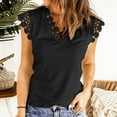 thumbnail image 2 of Womens Summer Ribbed Tops Crochet Lace Trim V Neck Cap Sleeves Tunic Tee Tops Fitted Floral Print/Solid T Shirts Blouses, 2 of 7
