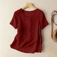 thumbnail image 4 of GUACER Short Sleeve Tops for Women Embroidered Cotton Linen Pintuck Summer Blouses Casual Boho Floral Peasant Shirts Relaxed Fit Tunic, 4 of 7