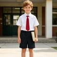 thumbnail image 6 of FSYBOA Boys Cotton Outfit Sets, Collared Soft 2 Piece School Uniform Kids Summer Shirts and Shorts Red Size 5-6T, 6 of 7