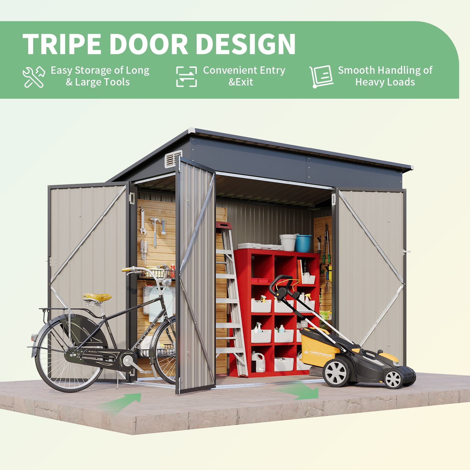 Sunmthink 4' x 8' Metal Storage Shed, Outdoor Storage Lean-to Shed with Triple Lockable Door and Vents for Garden, Black