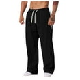 thumbnail image 2 of BLCHUNen Linen Pants for Men Lightweight Loose Breathable Drawstring Elastic Waist Running Sports Workout Pants with Pockets, 2 of 5