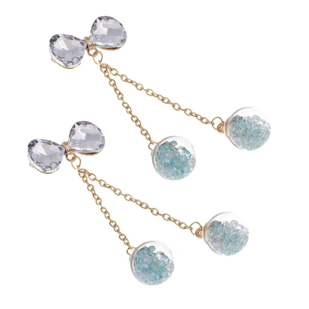 2 Piezas Diamante Crystal Bow Flatback Adorno Con Borla Pendientes De Bola De Cristal Para La Ropa Botones Decorativos, Pinzas Para El Pelo, Bolsos Colgantes, Caja Del azul claro Soledad Botones de adornos de cristal