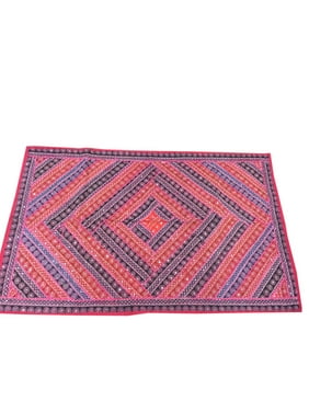Mogul Indian Vintage Red Sari Tapestry With Mirror Patchwork Wall Hanging Throw