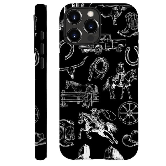 Daizag Funda Compatible Con Iphone 13 Pro Max Fit Funda A Prueba De Golpes Para Mujeres Niñas Vaquero Collage Caballo Vaca Cactus Negro