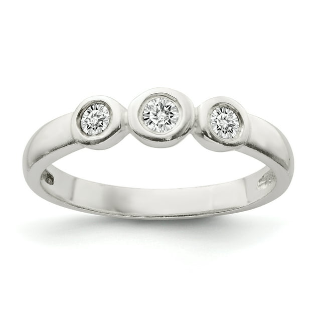 925 Sterling Silver Cubic Zirconia Cz Ring Engagement Three Stone Fancy