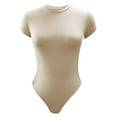 thumbnail image 4 of haxmnou women's v neck short sleeve bodysuit tops body suits ribbed women t shirt fitted tee clothing&nbsp; khaki l, 4 of 4