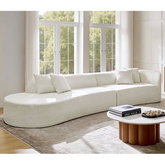 Tina's Home Curved Chenille Sectional Sofa, 130" Modern Foam Couch No Assembly for Living Room IVORY