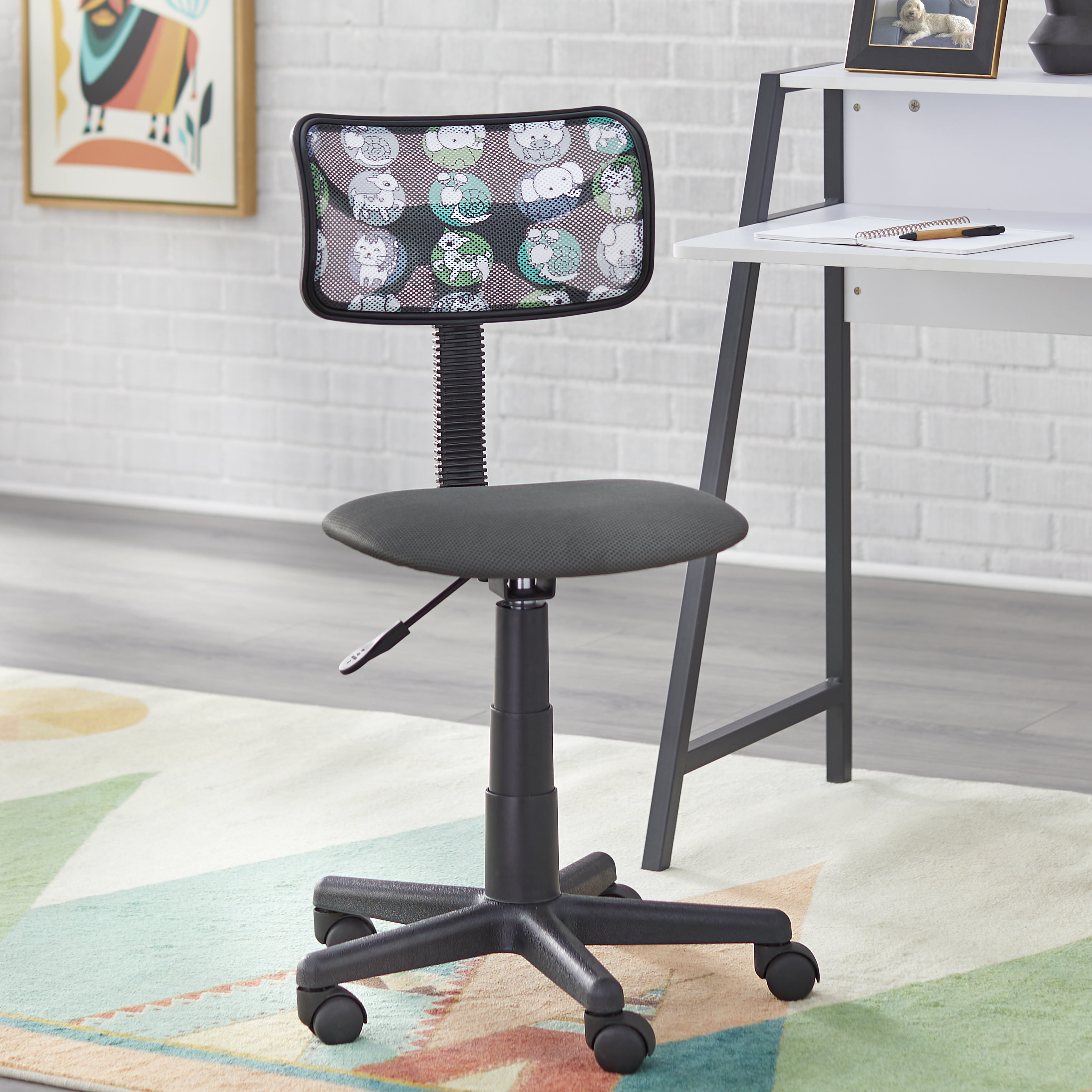 TMS Focus Metal Frame Kids Study Desk with Shelf, Two-Tone Gray/White