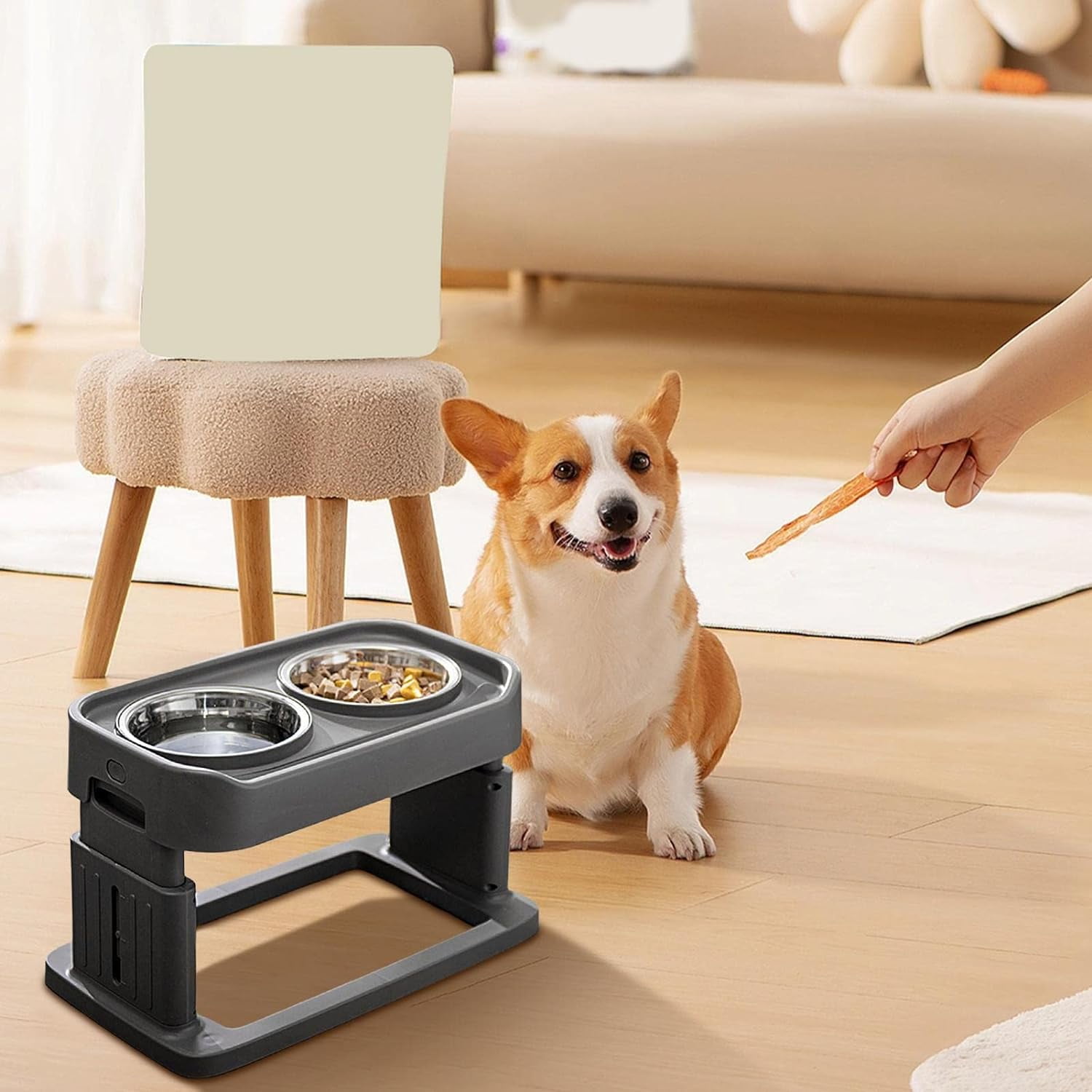 Dog Bowls,Hengu 4 Height Adjustable Pet Bowl Holder with 2 Stainless Steel Dog Cat Food Bowls,Non-Slip Dog Feeder for Medium Large Dogs