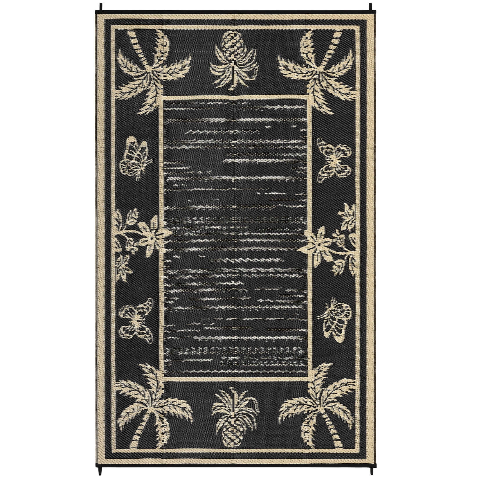 Nanan 9'x12' Outdoor Rug, Waterproof Reversible Patio Rug, Portable Foldable Floor Cover for Camping, Picnic, Beach, Deck, Backyard, Black Coffee