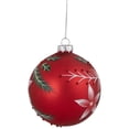 thumbnail image 4 of Northlight Poinsettia and Holly Glass Christmas Ball Ornament - 4" - Red, 4 of 6