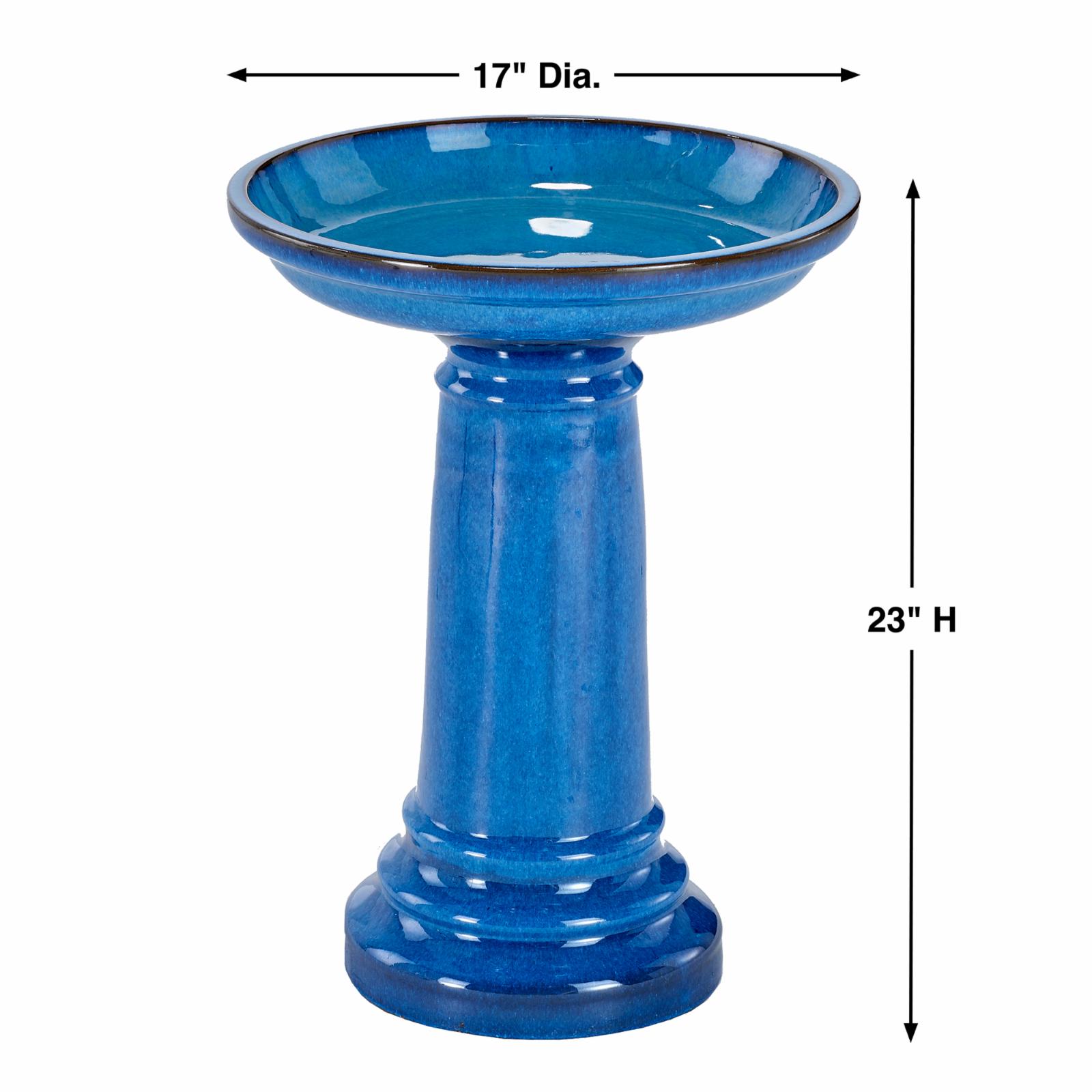 Smart Solar 207104-BT Aviatra Ceramic Traditional Garden Bird Bath, Bright Blue - image 2 of 3