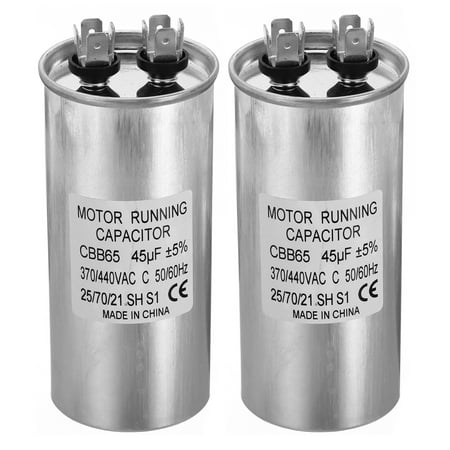 

CBB65 45uf Run Capacitor 45mfd 2Pcs AC 370/440V Aluminum Case with 2 Terminal for Air Conditioner