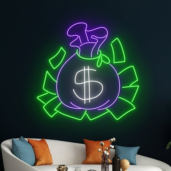 Handmadetneonsign Money Bag Led Sign, Dollar Bag Neon Sign, Money Neon Light, Dollars Light Decor