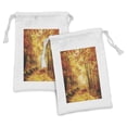 thumbnail image 1 of Country Fabric Pouch Set of 2, Pale Shaded Autumn in the Forest Pastoral Calm Simple Life Nature Paint Away Art, Drawstring Bag for Toiletries Masks and Favors, 9" x 6", Orange Brown, by Ambesonne, 1 of 2