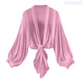 thumbnail image 2 of Lixiuxyad Womens Elegant Sheer Chiffon Cardigan Long Sleeve Tie Front Lightweight Summer Outfits,Pink, 2 of 7