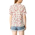 thumbnail image 3 of MODA NOVA Juniors Floral Ruffled Short Sleeve Ruffle Neck Casual Blouses Red Flower L, 3 of 6