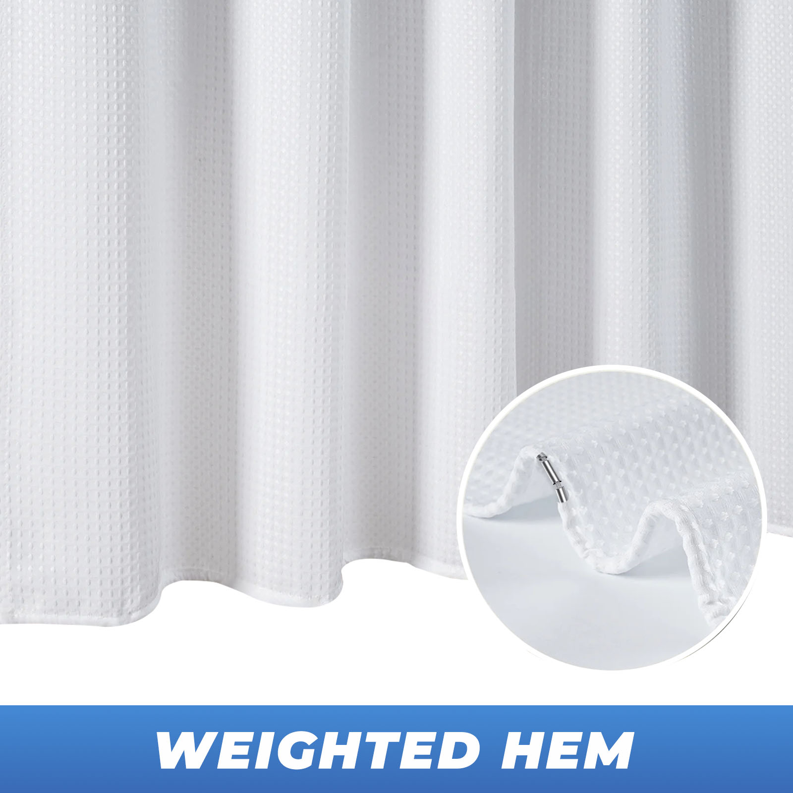 TURKIO Heavyweight Waffle Weave Fabric Shower Curtain,Water Repellent Hotel Grade Bathroom Curtain,White,72" x 96"