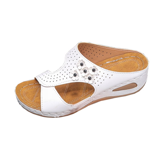 Hopeusnice Women's Wedges Shoes Non-Slip Breathable Trendy PU Materials Summer Shoes Open Toe Sandals Soft Thick-Soled Wedge Heel Comfortable Walking Shoes White 42