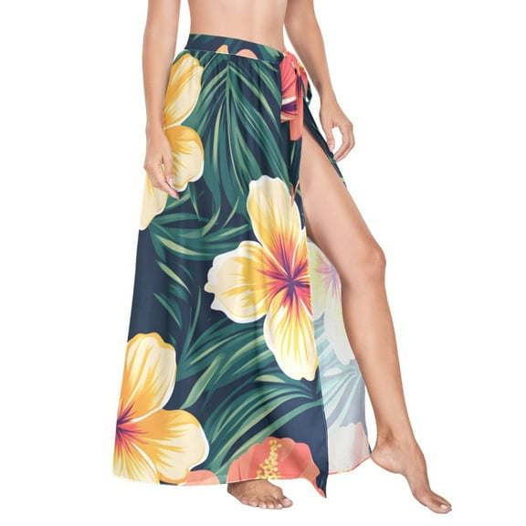 Women Sarong Wraps Elegant Tropical Floral-d7 Swimsuit Beach Pareo Bikini Coverups Skirt M