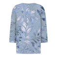 thumbnail image 4 of WTOBBY Women's 3/4 Sleeve Retro Floral Print V-Neck T-Shirt, Casual Button-Accented Blouse with Relaxed Fit for Spring Outings,Blue XL, 4 of 5