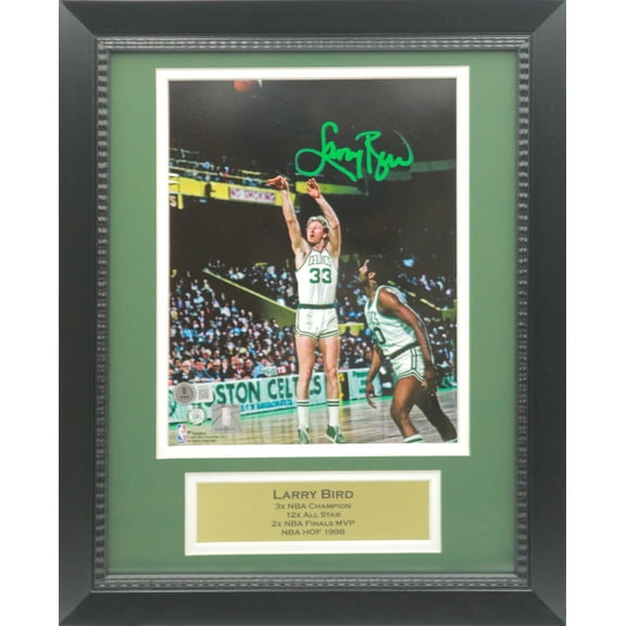 Larry Bird Autographed Boston Celtics Shooting Basketball Signed 8x10 Framed Photo Beckett COA