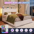 thumbnail image 5 of Allewie Full Size Hydraulic Lift Up Bed Frame, Velvet Upholstered Platform Bed with LED Light, Storage Headboard & Built-in Charging Station, White, 5 of 11