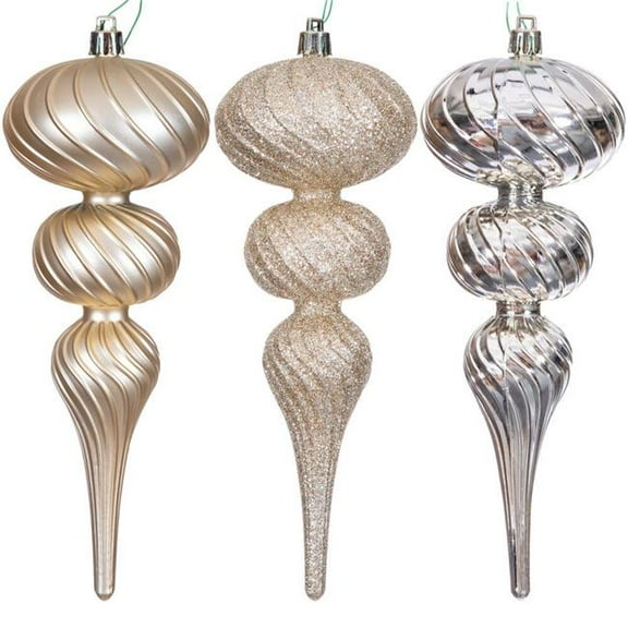 Vickerman N230138D 8 in. Champagne Swirl Finial Assorted Ornament - Set of 6