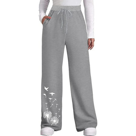 

Dadaria High Waisted Pants for Women Tummy Control High Elastic Waist Wide Leg Drawstring Printed Yoga Pants Gray S Female