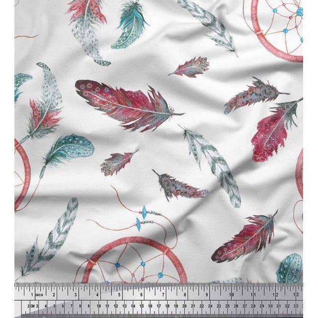 Soimoi Modal Satin Fabric Feather & Dream Catcher Home Decor Print Fabric by Yard 42 Inch Wide