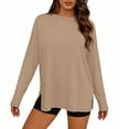 thumbnail image 6 of Horkkom Long Sleeve Shirts for Women Crew Neck Oversized Plain T Shirts Casual Loose Solid Color Basic Tees Slid Side XL, 6 of 7