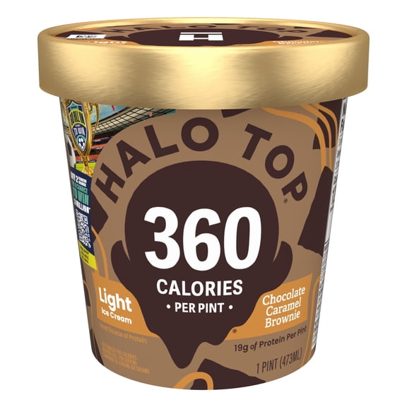Halo Top Chocolate Caramel Brownie Light Ice Cream, With A Good Source of Protein, Lower Calorie Frozen Dessert, 16 fl oz Pint