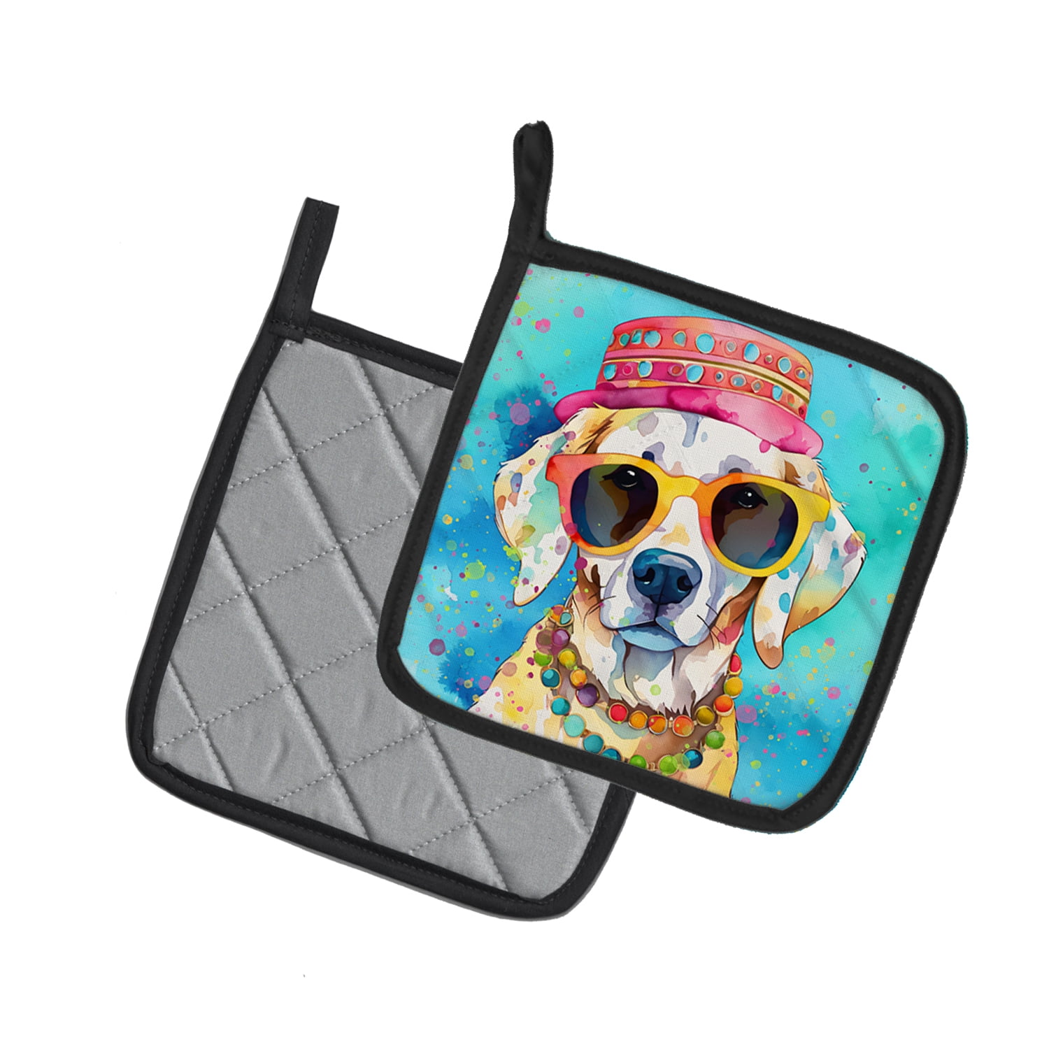 Hippie Dawg Pair of Pot Holders 7.5 in x 7.5 in