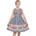 thumbnail image 6 of Sunny Fashion Girls Dress 2 Piece Set Apple Striped Gingham Ribbed Crop Cardigan Button Vintage Casual 11-12 Years, 6 of 8