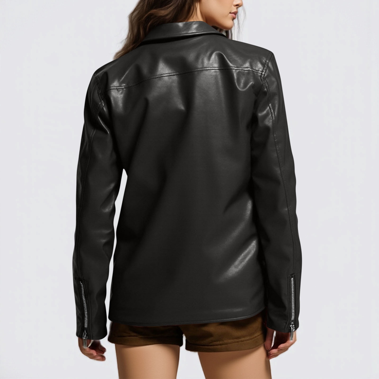 Miluxas Women's Leather Casual Jacket Lightweight Faux Leather Fall Spring Biker Vintage Jackets Dark Gray M(M)