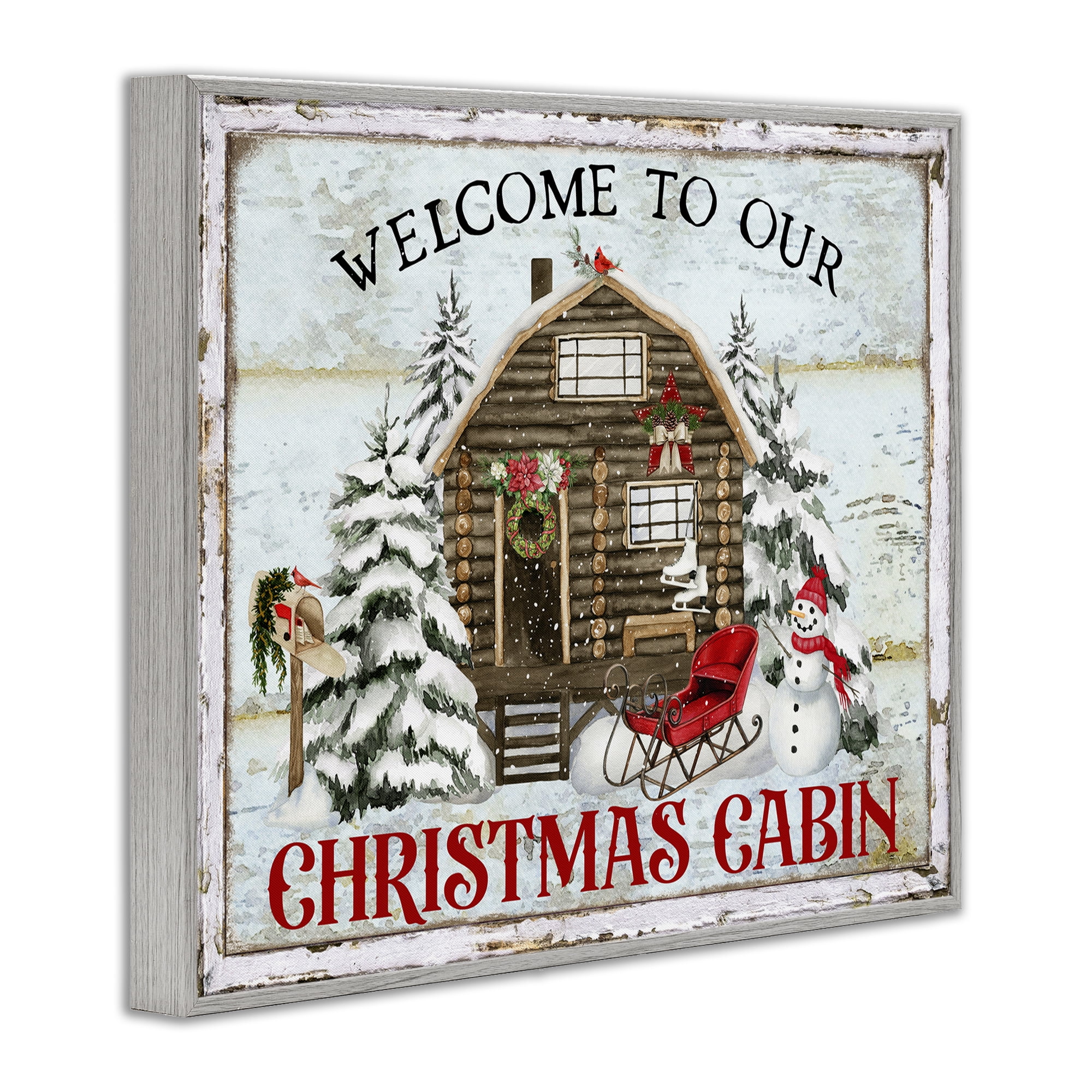 Stupell Industries Welcome Christmas Cabin Holiday Painting Gray Framed Art Prints Wall Art, 14 x 11